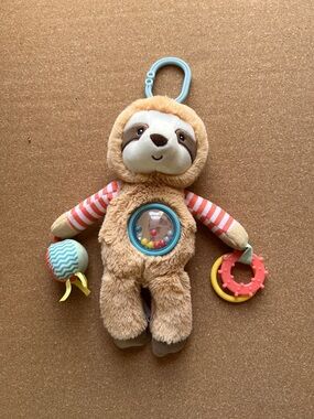 Carter's Plush Sloth Activity Toy in Brown with Blue Clip